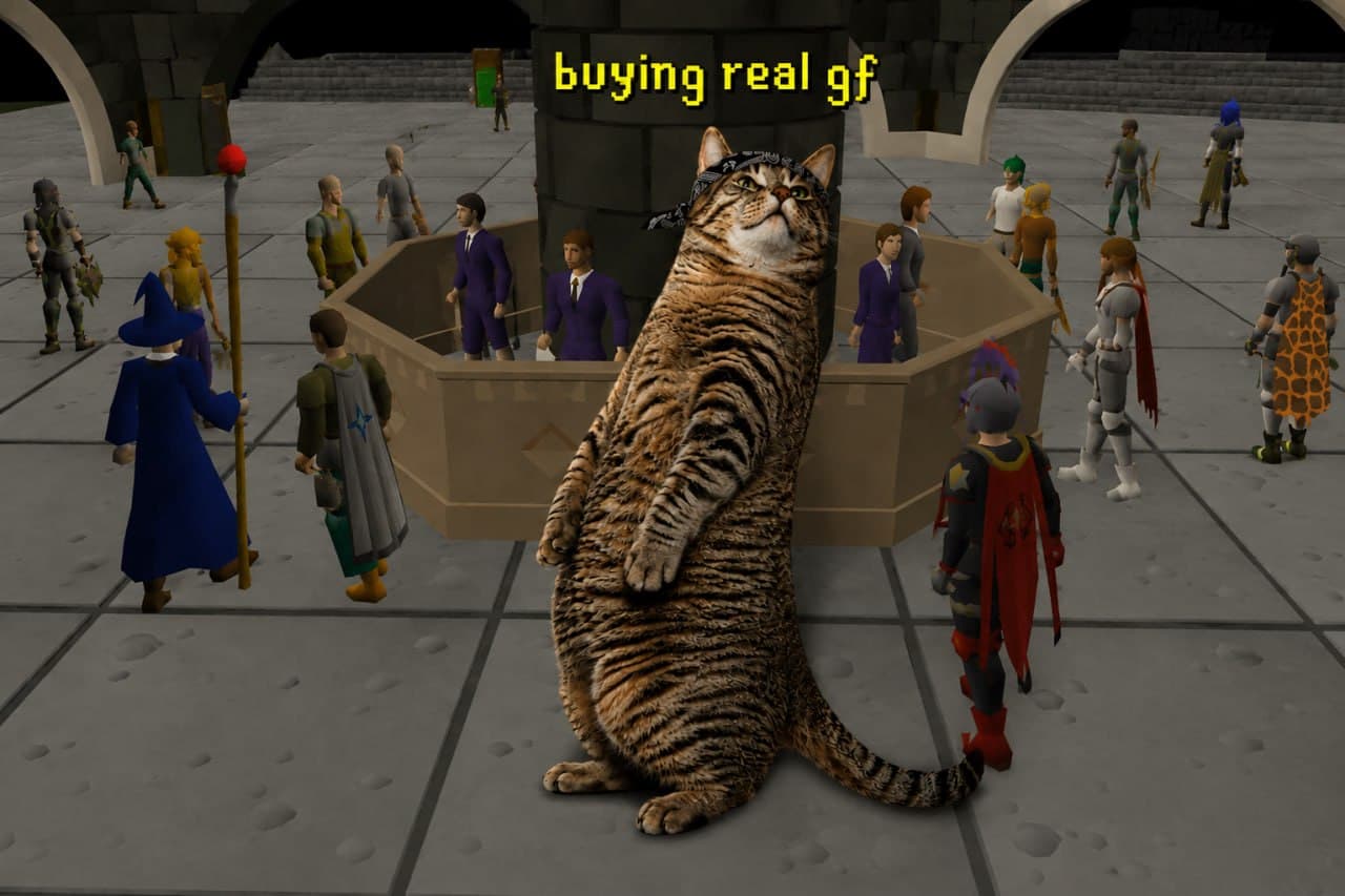 REAL standing in an old-school RPG marketplace, buying real gf.
